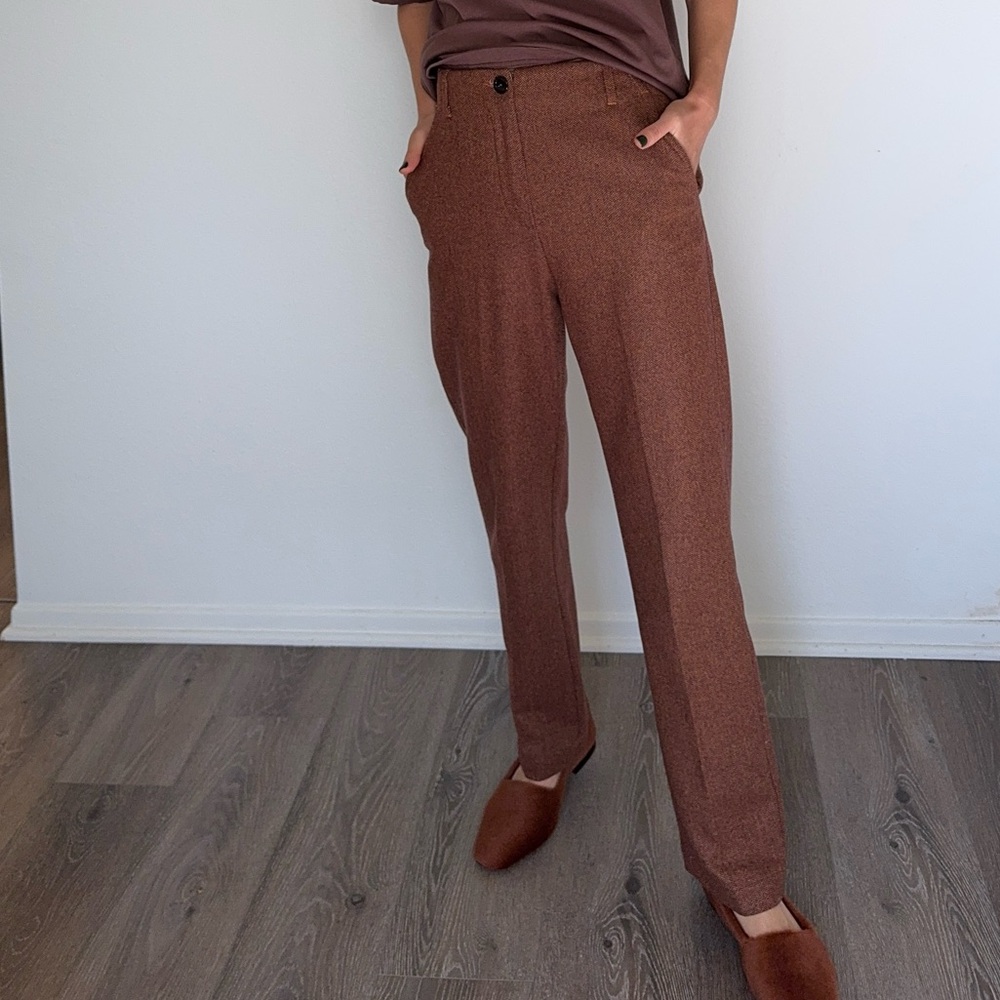 Momoni Brown Wool Straight Leg Trousers | Tailored Minimal Pants